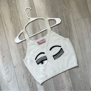 Chiara Ferragni Tank Top blinking eye knit womens Gray (large) merino bold fun